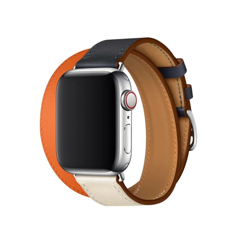 Correa para Apple Watch de 41 mm Correa de cuero de doble vuelta índigo/craie/naranja de 45 mm