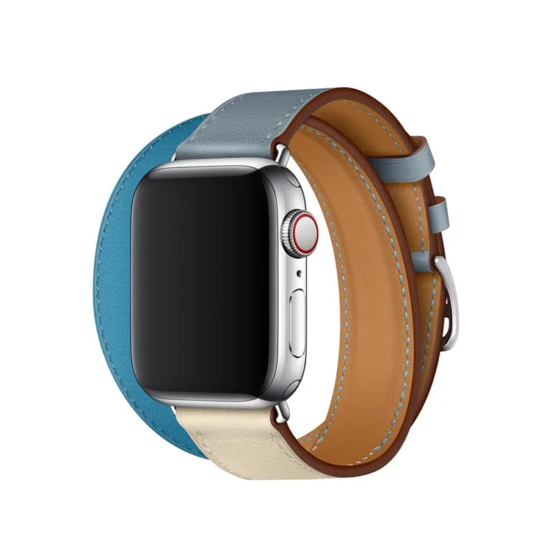 Apple Watch Strap 41mm Bleu Lin/Craie/Bleu du Nord Double Tour Leather Band 45mm