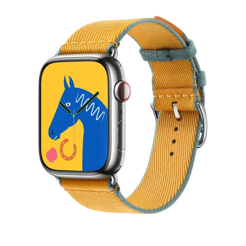 Apple Watch Twill Jump Single Tour 41 mm / 45mm Jaune d'Or/Bleu Jean Single Tour Nylon Band