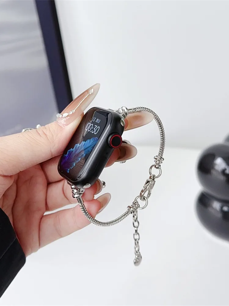Beaded Bracelet Stainless Steel Watch Band for Apple Watch & Samsung Watch - Kép 3