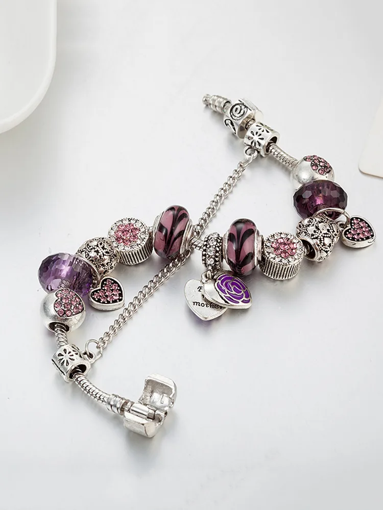 Purple Love Flower Crystal Beaded Band - Εικών 3
