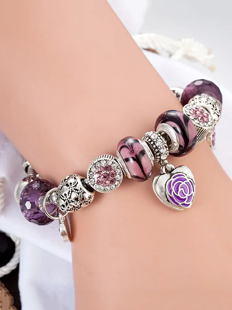 Purple Love Flower Crystal Beaded Band - Εικών 2