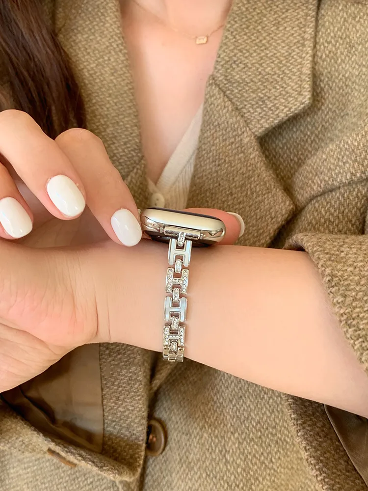 H Letter Rhinestone Stainless Steel Band