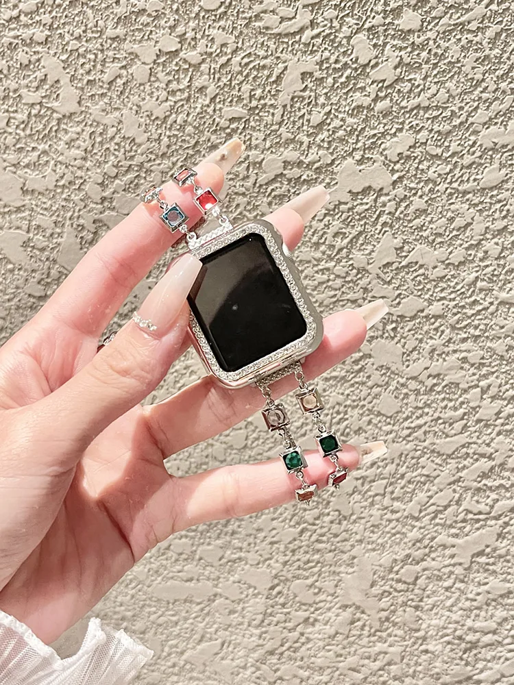 Colorful Square Zircon Stainless Steel Band - Imagem 3