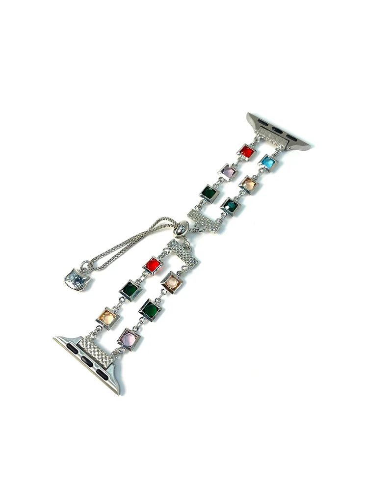 Colorful Square Zircon Stainless Steel Band - Imagem 5