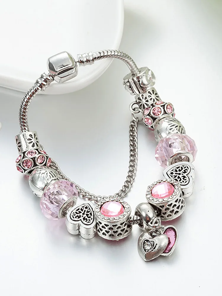 Pink Two-petal Heart Crystal Beaded Band - Image 3