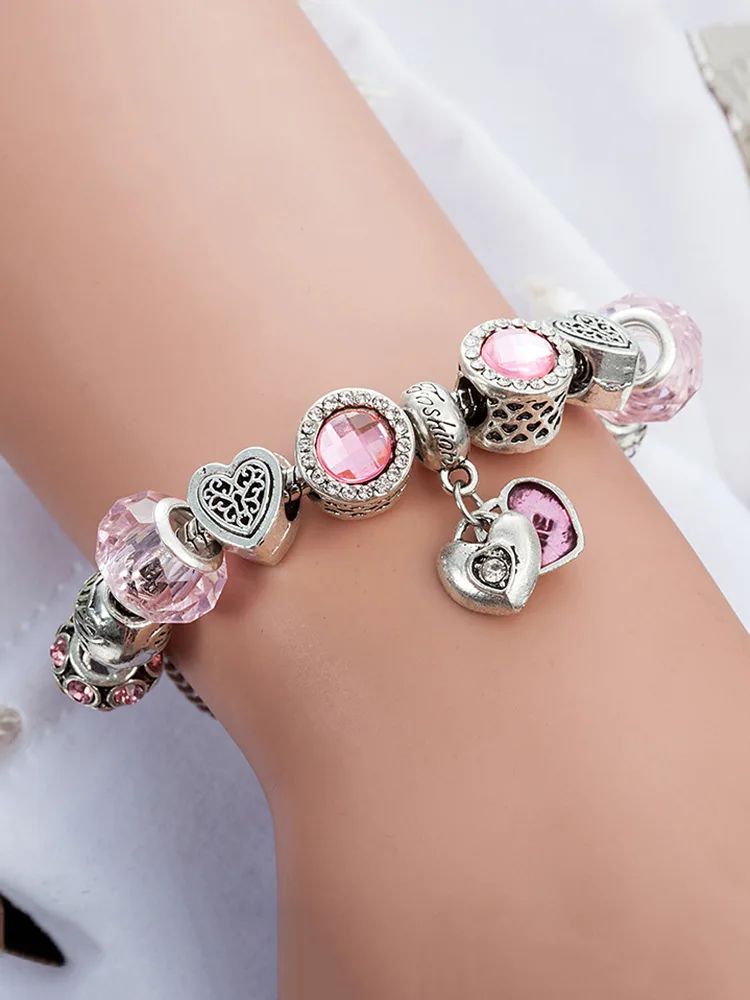 Pink Two-petal Heart Crystal Beaded Band - Image 2