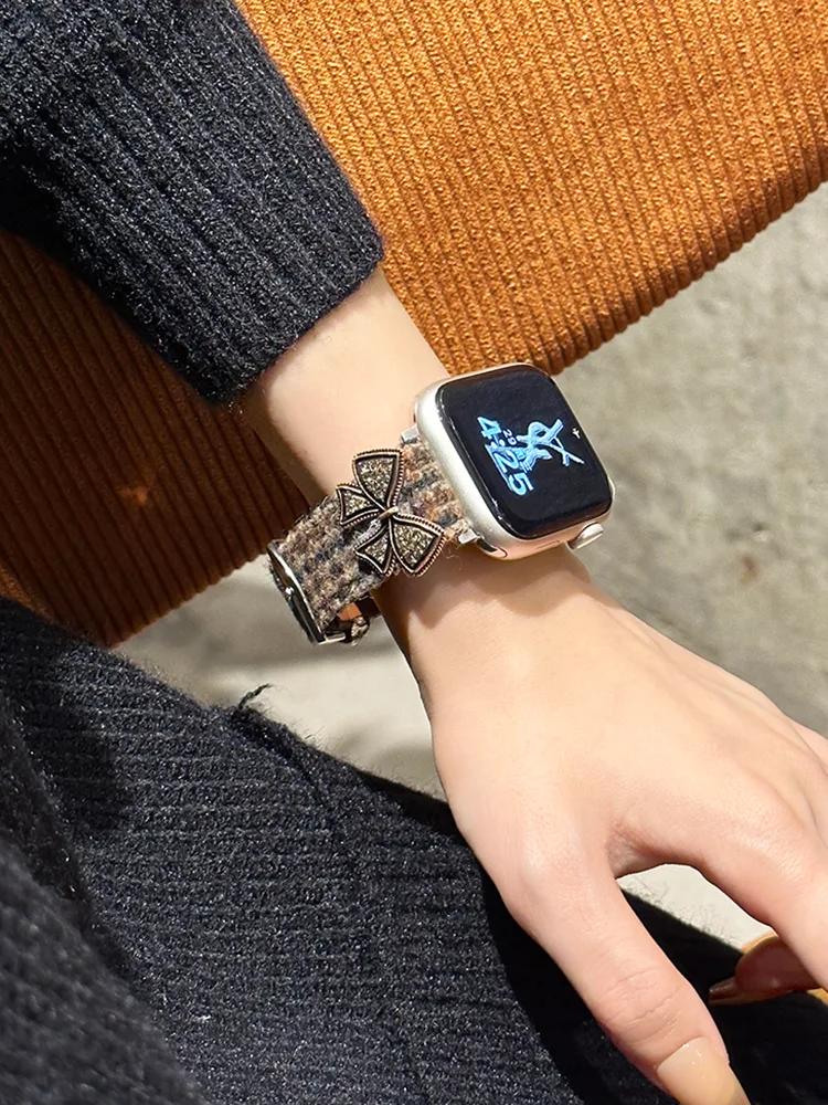 Bow Plush Plaid Pattern Leather Band - Image 3