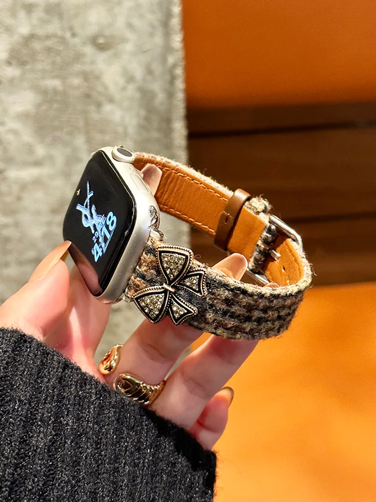 Bow Plush Plaid Pattern Leather Band - Image 4