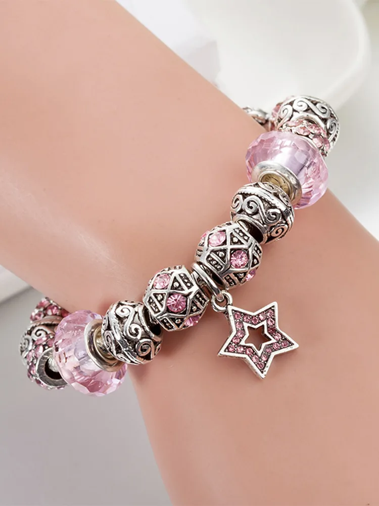 Pink Five-pointed Star Crystal Beaded Band - Obraz 2