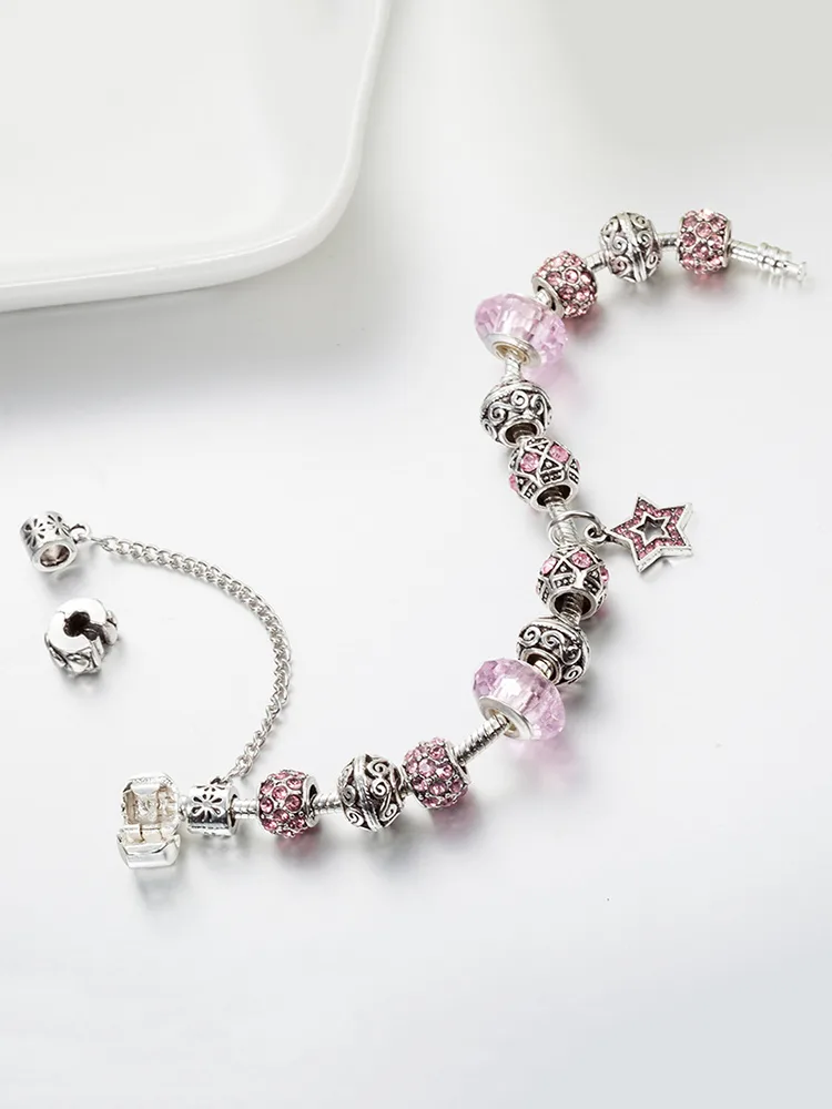 Pink Five-pointed Star Crystal Beaded Band - Obraz 3