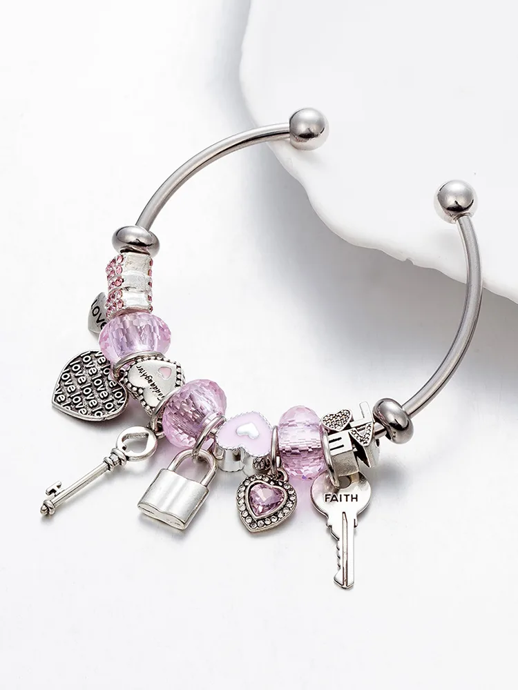 Pink Key and Lock Crystal Beaded Band - Image 3