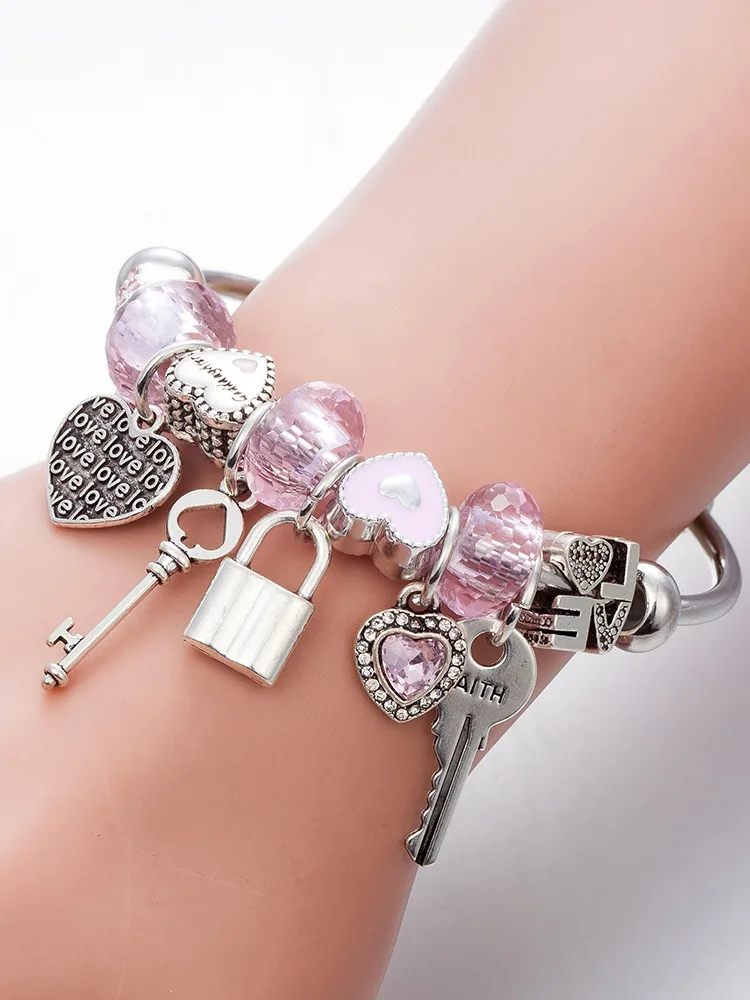 Pink Key and Lock Crystal Beaded Band - Image 2
